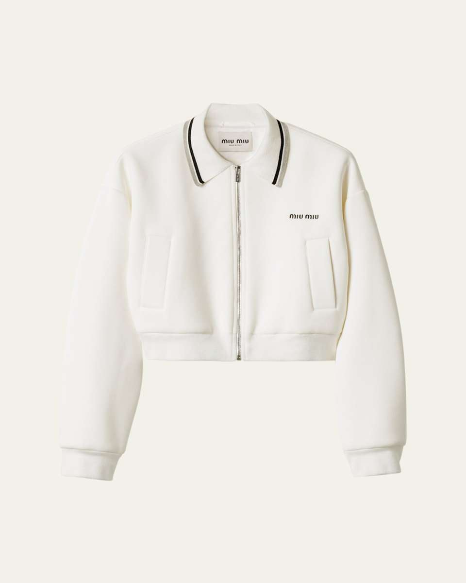 Piquet Accoppiato Long Sleeve Cropped Zip Up Jacket